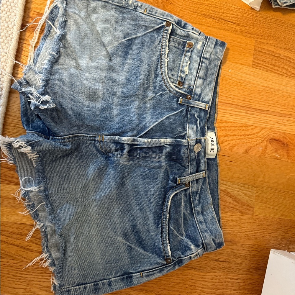 Agolde Distressed Blue Jean Shorts